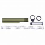 Olive drab AR-15 buffer tube kit with tube, recoil spring, buffer, castle nut, and end plate.