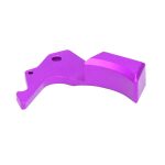 Purple anodized ergonomic AR-15 charging handle latch, precision-machined with a matte finish.