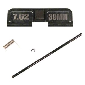 AR-15 parts kit with 7.62x39 dust cover, metal pin, clip, and rod.