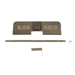 Olive drab AR-15 dust cover for 5.56 NATO with rod and spring installation components.