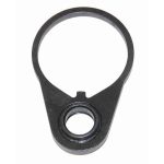Black anodized single-point sling mount for AR-15, enhances secure handling and ergonomics.