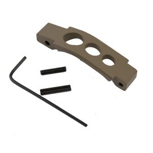 Precision-machined FDE AR-15 trigger guard with lightening holes, installation tools included.