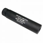 Compact black suppressor for AR-15, designed for 9mm and 7.62x39 calibers.