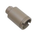 Tan AR-15 Micro Flash Can, cylindrical muzzle device reducing flash and recoil, precision-crafted.