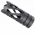 AR-15 spiral flash hider with steel prongs, reduces recoil and controls muzzle flash.