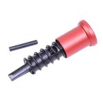 Red anodized AR-15 forward assist assembly with spring and metal rod for precision performance.