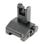 Matte black tactical flip-up front sight for AR-15 with Picatinny rail mount.