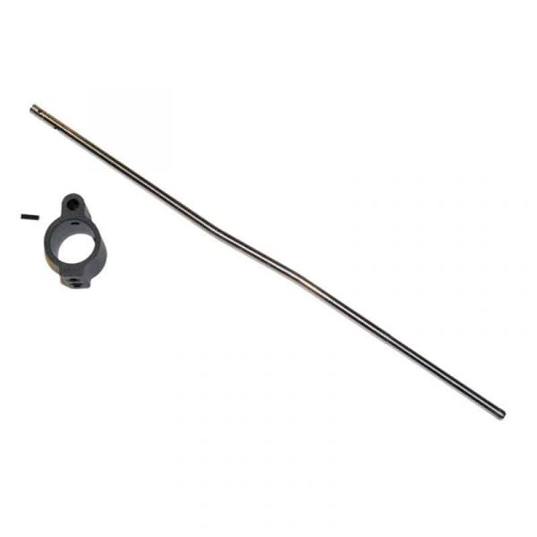 AR-15 gas block and metal cleaning rod displayed on a white background.