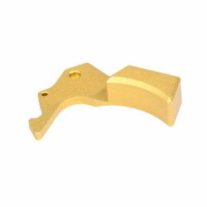 Guntec USA gold anodized AR-15 Gen 5 ergonomic charging handle latch.