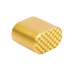 Gold anodized AR-15 extended magazine button with textured grip.