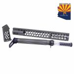 AR-15 components with honeycomb rail and Arizona flag, highlighting lightweight design and customization.