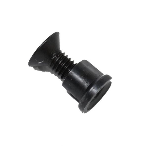 Black countersunk screw for AR-15 KeyMod, corrosion-resistant with flush fit and threaded shaft.