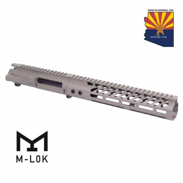 Guntec USA AR-15 skeletonized upper in tungsten grey with M-LOK and Arizona logo.
