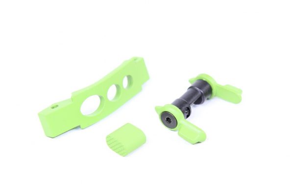 AR-15 Zombie Green Upgrade Kit: lime green bracket, black bolt, green connectors.