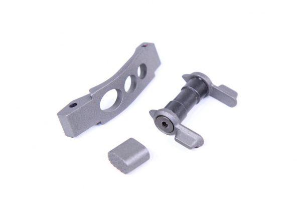 Precision AR-15 component kit in tungsten finish with machined aluminum parts.