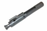 Silver-gray AR-15 bolt carrier group, precision-machined for reliable firearm operation.
