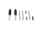 AR-15 assembly springs and pins on white background, showcasing firearm components arrangement.
