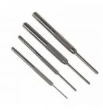 Set of four precision steel pin punches for mechanical and gunsmithing tasks.