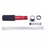 AR-15 red anodized buffer tube kit with spring, castle nut, and end plate.