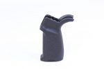 Black ergonomic AR-15 pistol grip with textured finish for improved handling and comfort.
