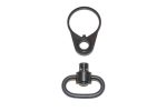 Matte black AR-15 QD sling adapter with swivel, for tactical firearm attachments.