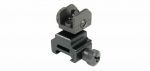 Matte black A2-style folding rear iron sight for AR-15 with adjustable windage on Picatinny rail.
