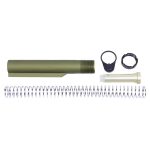 Olive drab AR-15 buffer tube kit with recoil spring, castle nut, end plate, and spacer.