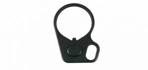 Matte black AR-15 sling adapter with quick release, circular ring, and rectangular mount opening.