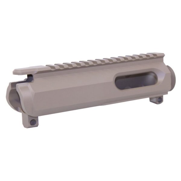 Stripped FDE AR-15 upper receiver with Picatinny rail, mil-spec, aluminum construction.