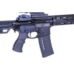 Modern AR-15 style rifle showcasing tactical features and modular design in matte black finish.