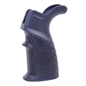 AR-15 T37 pistol grip with navy blue rubber over-mold and textured design.