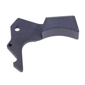 Precision gunmetal steel trigger component for ergonomic AR-15 firearm functionality.