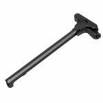 Matte black AR-15 charging handle with ergonomic, extended latch for improved firearm control.