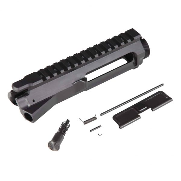 AR-15 billet upper receiver assembly kit with rail, charging handle, forward assist, ejection door.