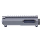 Gray AR-15 9mm stripped upper receiver with Picatinny rail for optics and accessories.