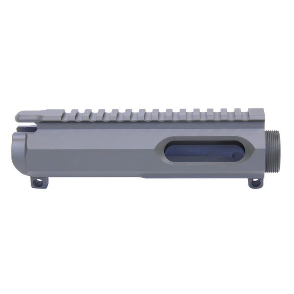 Gray AR-15 9mm stripped upper receiver with Picatinny rail for optics and accessories.
