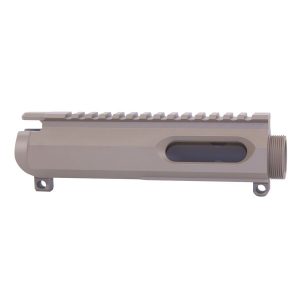 Flat dark earth AR-15 9mm upper receiver, Picatinny rail, ejection port, barrel threading.