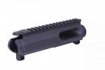 Black AR-15 9mm billet upper receiver with Picatinny rail, designed for modular firearm systems.