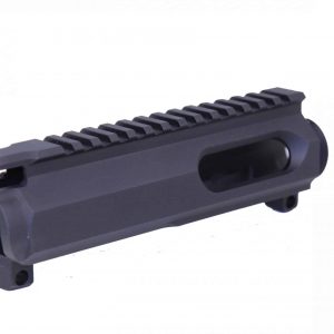Black AR-15 9mm billet upper receiver with Picatinny rail, designed for modular firearm systems.