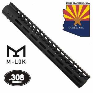 Guntec USA 15 Ultra Lightweight Thin M-LOK Free Floating Handguard for .308 Cal, Anodized Black.