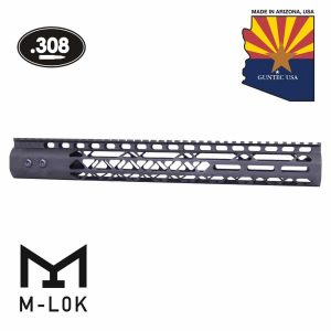 Guntec USA 15-inch M-LOK handguard for .308 rifles, anodized black.