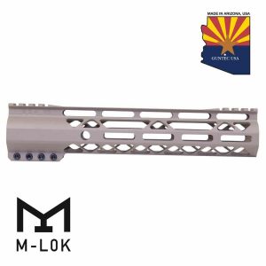 10-inch Guntec USA M-LOK handguard in Flat Dark Earth with Arizona flag logo.