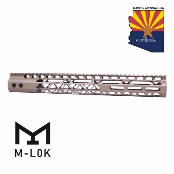 15-inch Guntec USA M-LOK handguard in Flat Dark Earth with top rail.