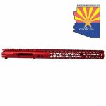 Red anodized AR-15 billet upper and 15 M-LOK handguard set, manufactured in Arizona.