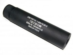 Black matte AR-15 fake suppressor for 9mm/7.62x39, tactical look, non-functional.