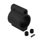 Black AR-15 low-profile gas block with set screws and roll pin for secure installation.