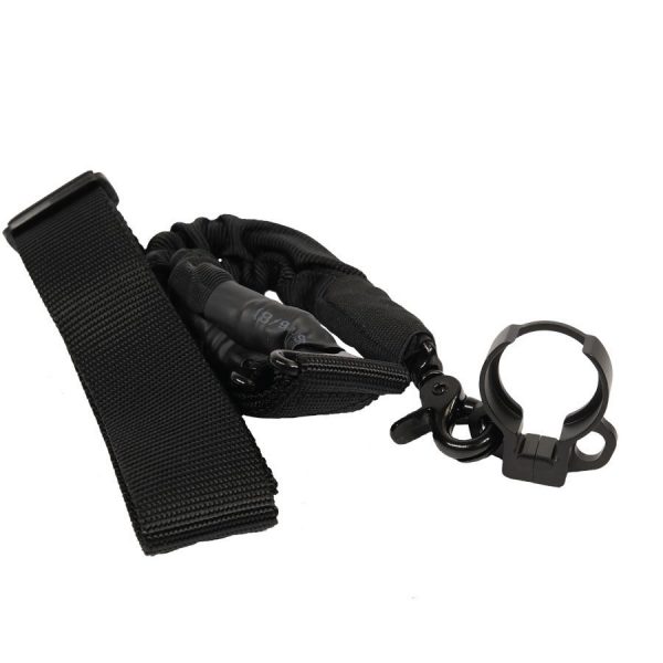 Black tactical one-point bungee sling with quick-detach snap hook and ambidextrous adapter.