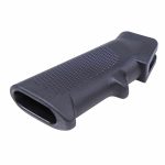 Ergonomic black polymer pistol grip with textured diamond pattern for enhanced control.