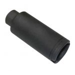 Matte black AR-15 suppressor with tapered design for sound reduction and pressure control.