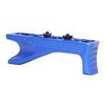 Blue anodized aluminum angled grip for M-LOK system, Gen 2, with ergonomic design.